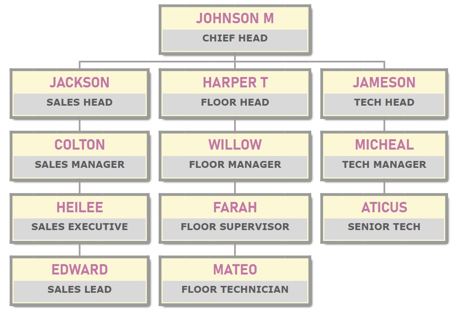 ORG chart template - A solid border on a pale yellow and grey backdrop.