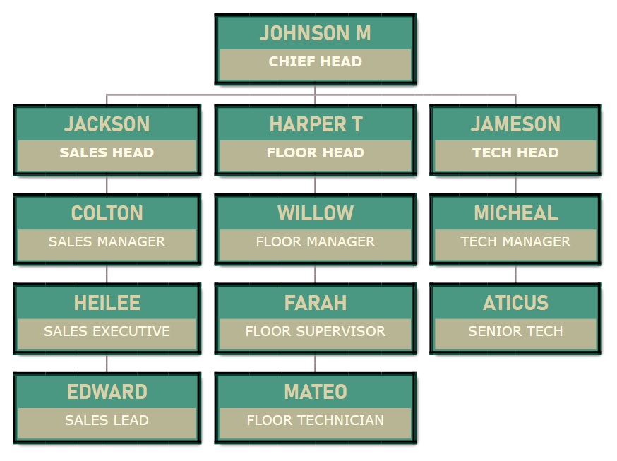 ORG chart template - Outset border with Ocean green and golden color background.