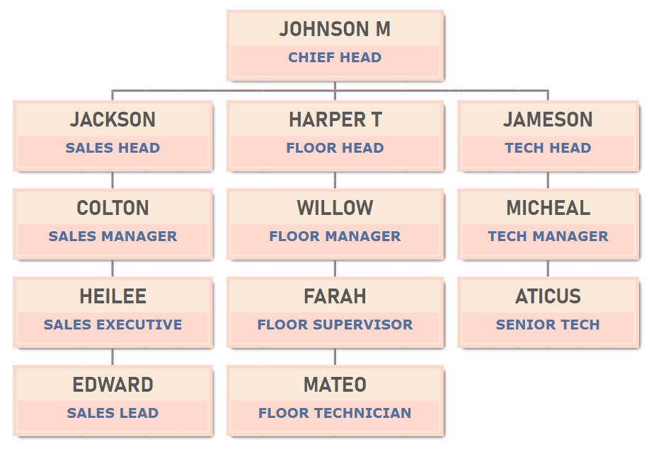 ORG chart template - solid border with a background of pale orange and beige tones