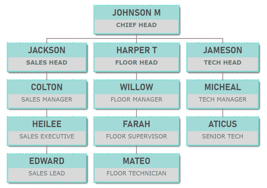 ORG chart template - Grey and turquoise background with dotted border