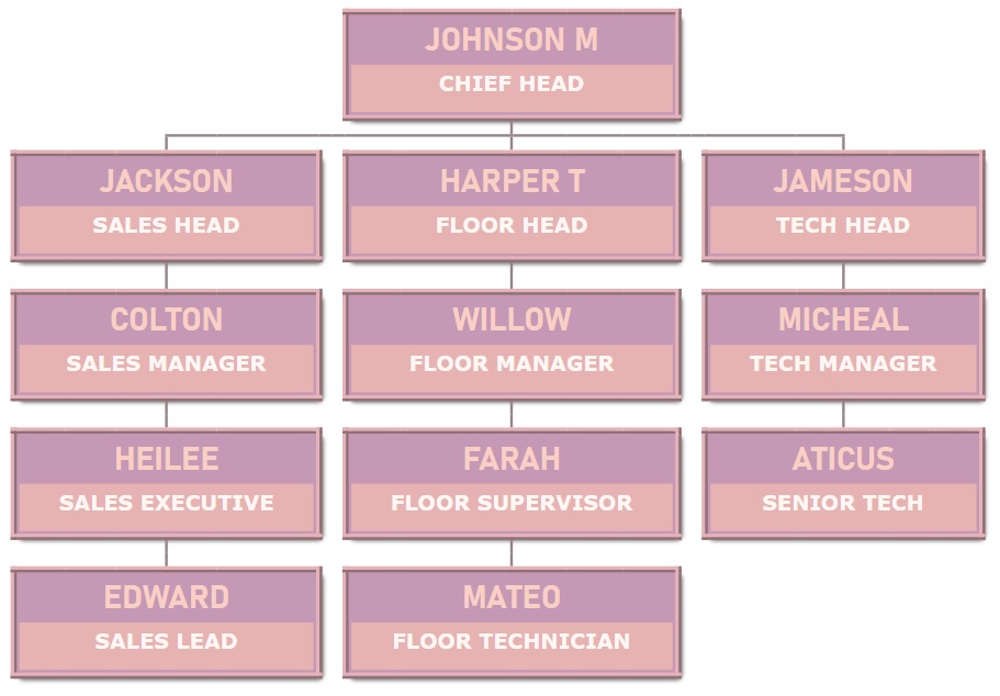 ORG chart template - Orchid pink and light salmon background colors with an inset border.
