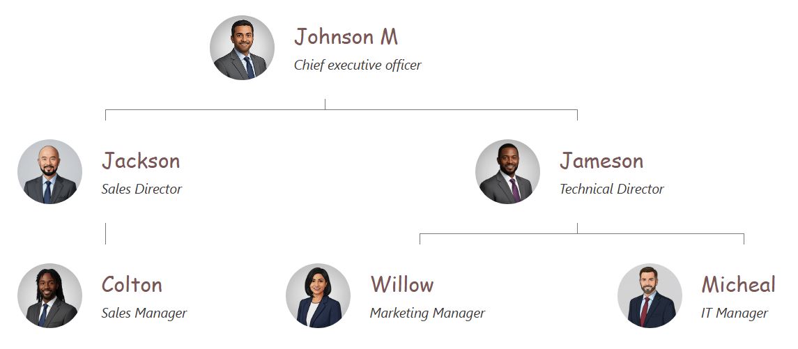 带有深梅色文本的连接线组织结构图主题。