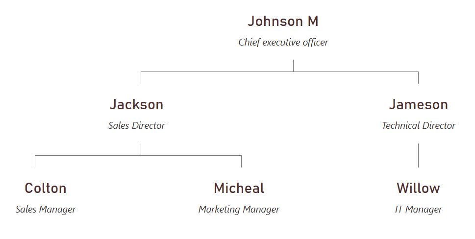 纯文本极简主义组织结构图主题，采用棕色文本。