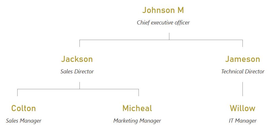 纯文本极简主义组织结构图主题，文本为金盏花黄。