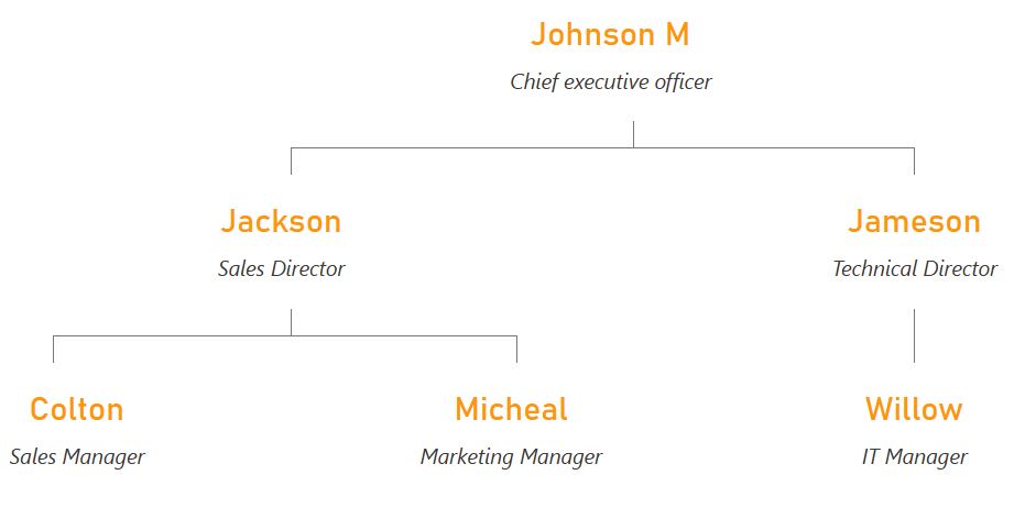 纯文本极简主义组织结构图主题，文本为橙色。