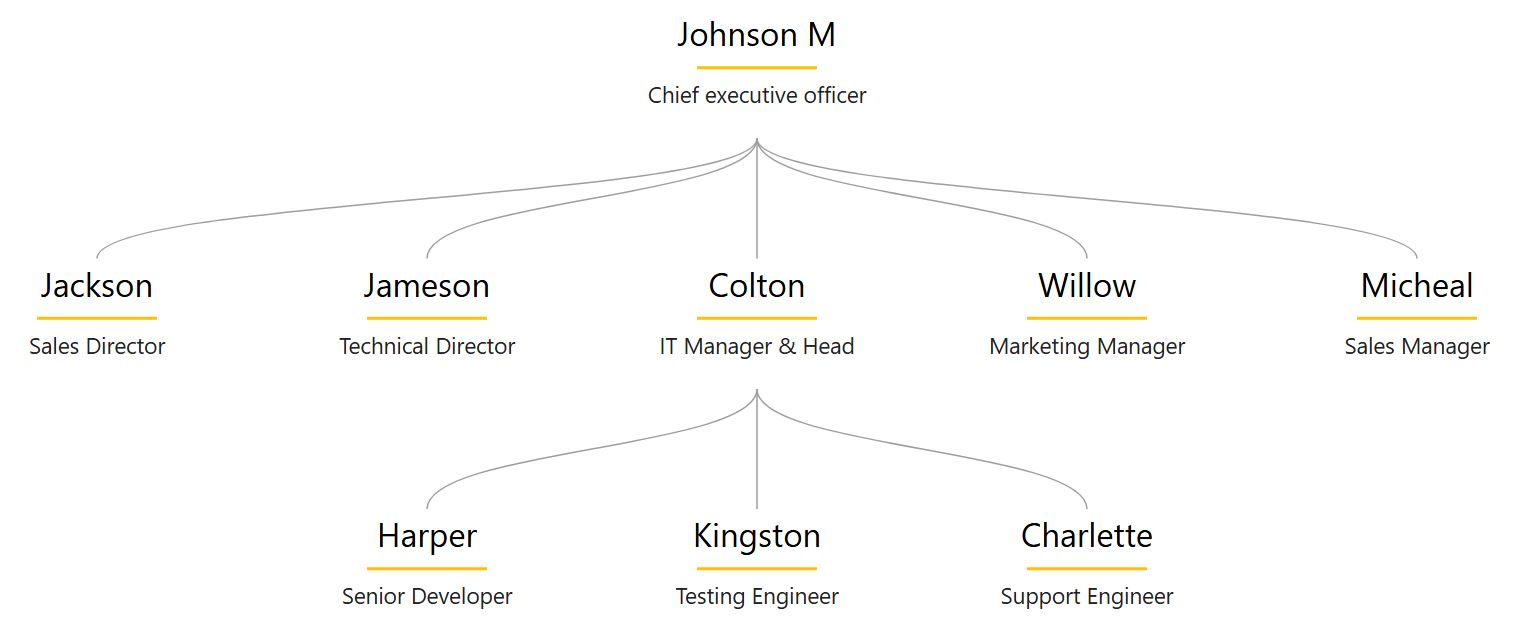 “大胆自信”组织结构图，采用黑色文字和醒目的琥珀金色分隔线，背景为简洁的白色背景。