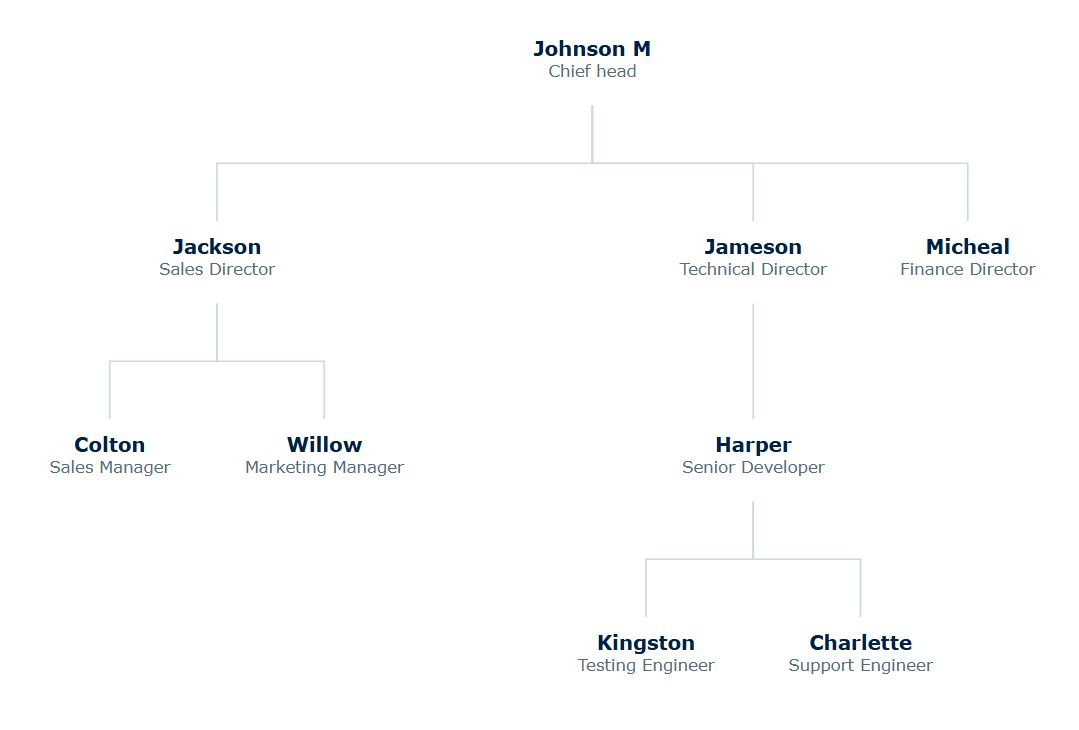 企业海军蓝主题，白色背景，深蓝色名字，使用折线连接。