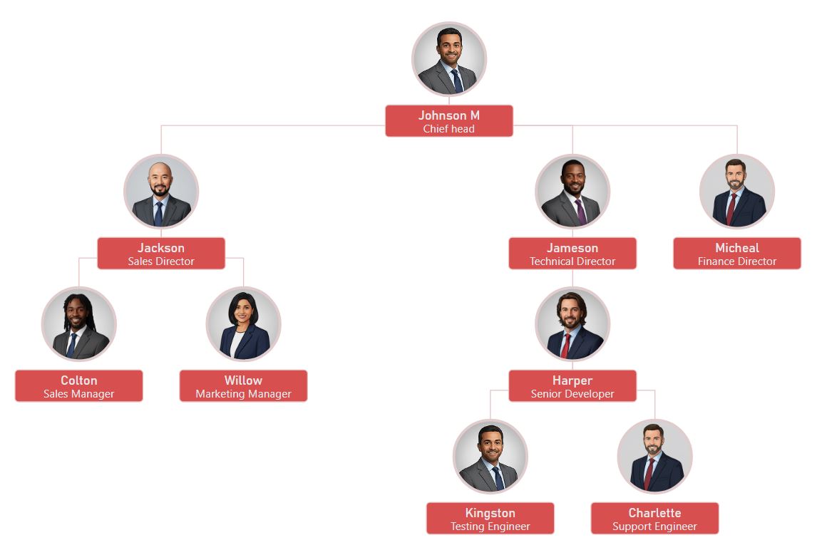 猩红组织结构图，显示醒目的红色标题块、白色文本和直线连接线。