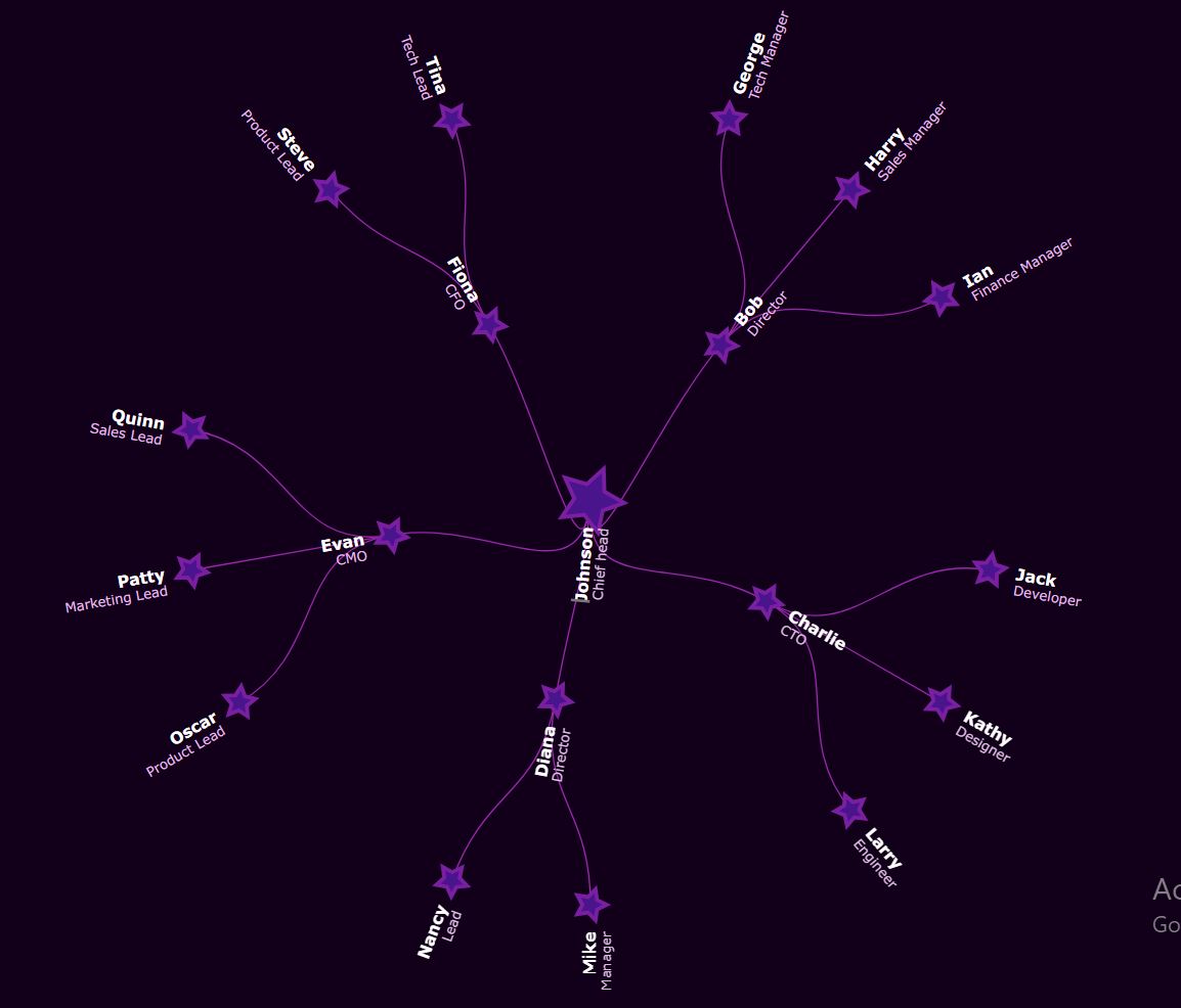 暗色放射状星形图表，带有深紫色节点和紫罗兰色装饰